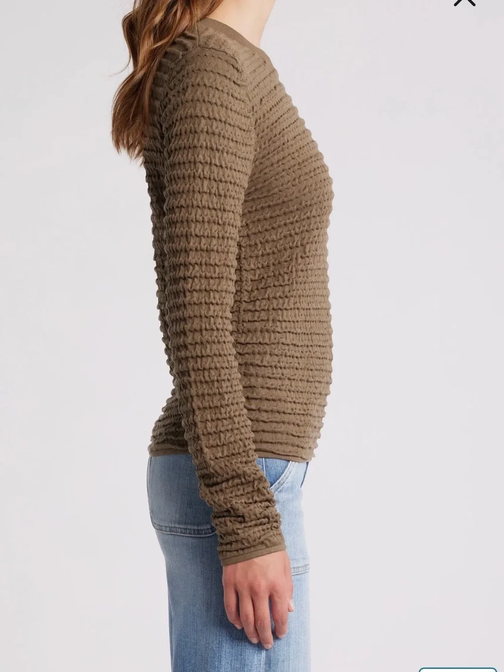 FRAME Olive Green Textured Ribbed Knit Top Small - Picture 3 of 6